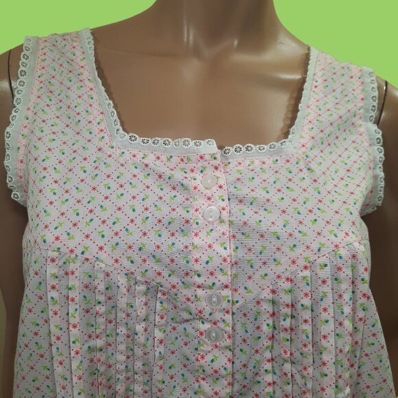 Vintage Pink Floral Cotton Nightgown Long Sleeveless Ruffled Pockets Cottagecore - Picture 2 of 9